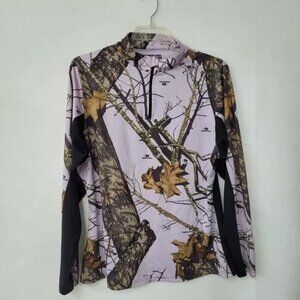 Mossy Oak Break Up Pullover Womens XL Pink Camo Long Sleeve 1/4 Zip Performance
